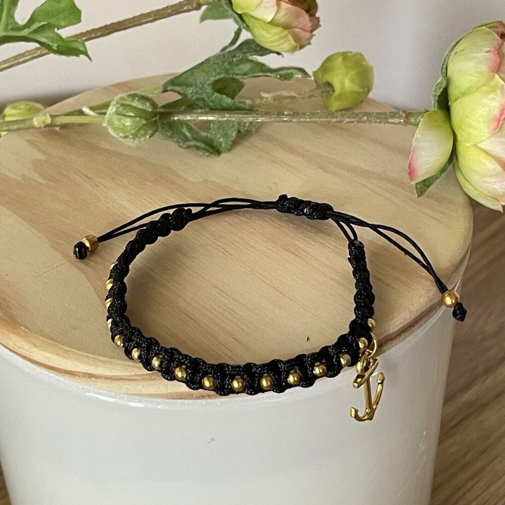 Handmade Black Braided Charm Bracelet Women Mens  Anchor New - Picture 7 of 14